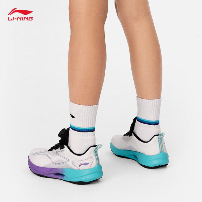 2025 Li Ning Superlight Ultra light BOOM FIBER Running Shoes For Kids Youth Boys and Girls in White Blue Purple - Image 7