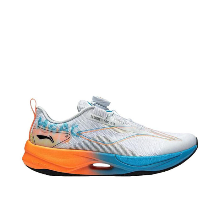 2025 Li Ning Superlight Ultra light BOOM FIBER Running Shoes For Kids Youth Boys and Girls in White Orange Blue - Image 2