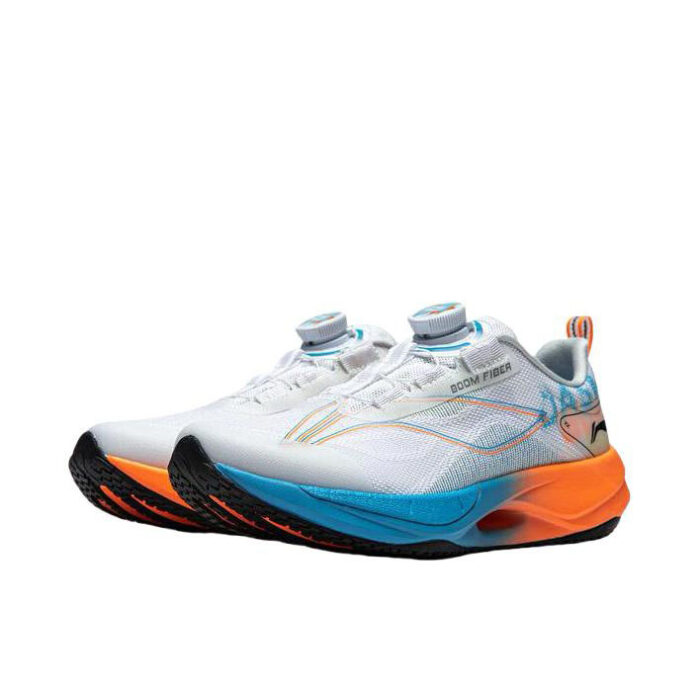 2025 Li Ning Superlight Ultra light BOOM FIBER Running Shoes For Kids Youth Boys and Girls in White Orange Blue - Image 3