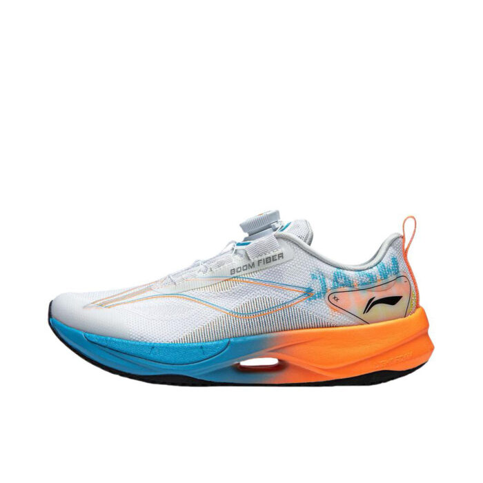 2025 Li Ning Superlight Ultra light BOOM FIBER Running Shoes For Kids Youth Boys and Girls in White Orange Blue